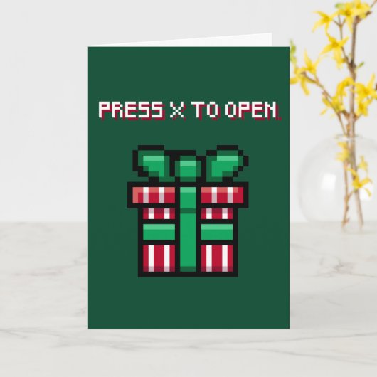 Druk op X om te openen - Videospel Pixel Christmas Kaart (Gele Bloem)