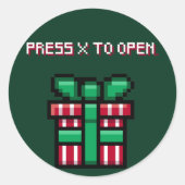 Druk op X om te openen - Videospel Pixel Christmas Ronde Sticker (Voorkant)