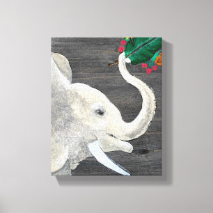 Druk van originele olifant met bloemen schilderij canvas afdruk