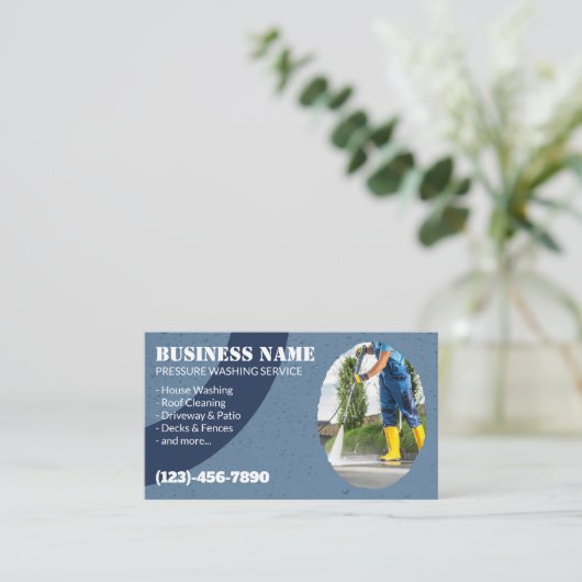 Druk Washuis Reinigingskracht Wassen Blauw Visitekaartje (Staand voorkant)