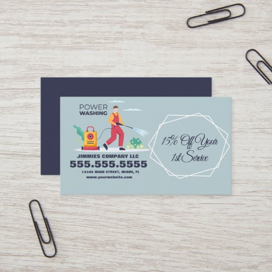 Druk waskracht bedrijf Illustrated Visitekaartje (Voorkant / Achterkant in situ)