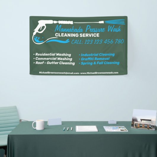 Druk wassen Groene Power Wash Cleaner Shop Spandoek (Beurs)