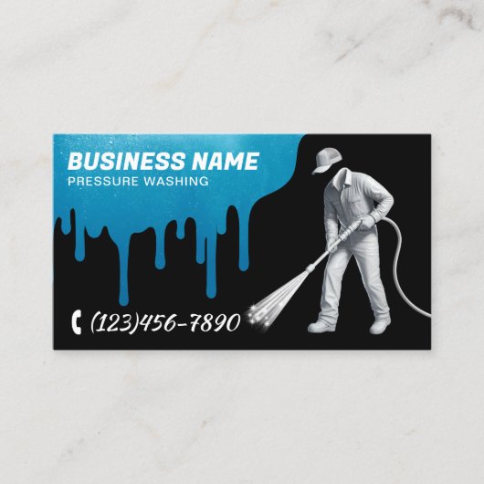 Druk Wassen Macht Wassen 3D Werknemer Schoonmaken Visitekaartje (Voorkant)