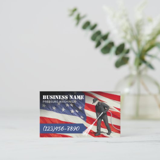 Druk Wassen Patriottische Power Washer Schoonmaken Visitekaartje (Staand voorkant)