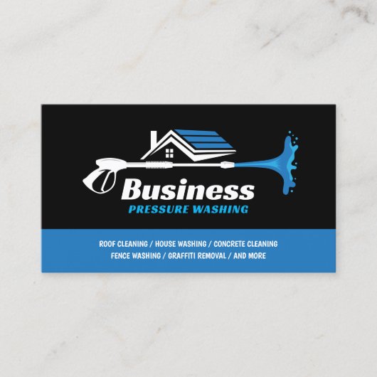 Druk wassen Power Washer Zwart Blauw Schoonmaken Visitekaartje (Voorkant)