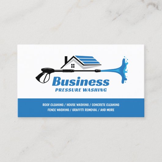 Druk wassen Power Wasmachine Blauw huis schoonmake Visitekaartje (Voorkant)