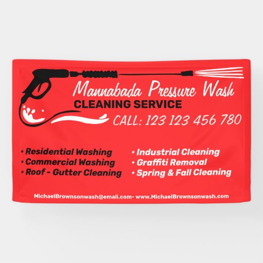 Druk wassen rood Power Wash Cleaner Shop Spandoek (Horizontaal)