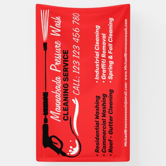 Druk wassen rood Power Wash Cleaner Shop Spandoek (Verticaal)