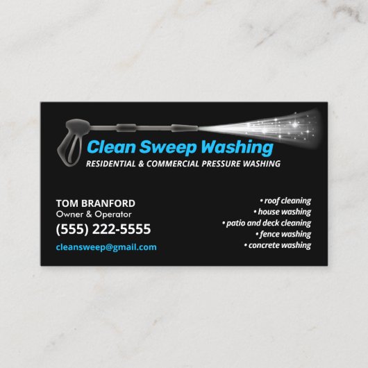Druk Wassen Zwart Power Wash Cleaner Visitekaartje (Voorkant)