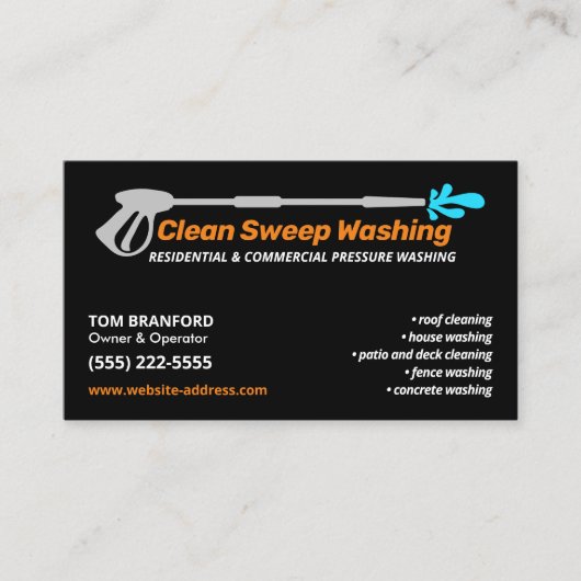 Druk Wassen Zwart Power Wash Reiniging Visitekaartje (Voorkant)