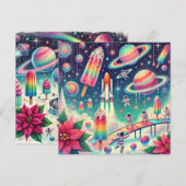 Drukbare grillige kosmische poinsettia plakboek kaart (Voorkant / Achterkant)