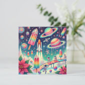 Drukbare grillige kosmische poinsettia plakboek kaart (Staand voorkant)