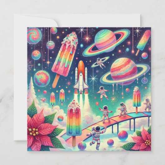 Drukbare grillige kosmische poinsettia plakboek kaart (Voorkant)