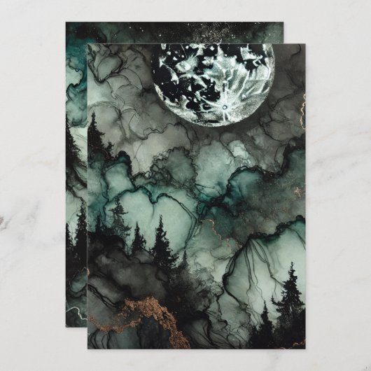 Drukbare Haunted Forest Halloween Alcohol Inkt Kaart (Voorkant / Achterkant)