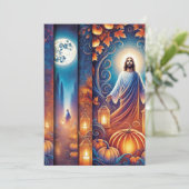 Drukbare Levendige Christelijke Halloween Jesus Kaart (Staand voorkant)