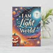 Drukbare Levendige Christelijke Halloween Schrift Kaart (Staand voorkant)