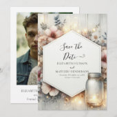 Drukbare Rustic Mason Jar Wedding Save The Date (Voorkant / Achterkant)