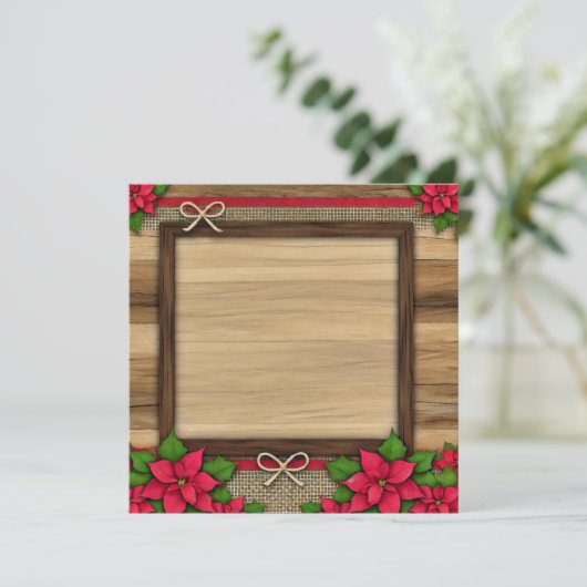 Drukbare Rustieke Houten Poinsettia Lijst Scrapboo Kaart (Staand voorkant)
