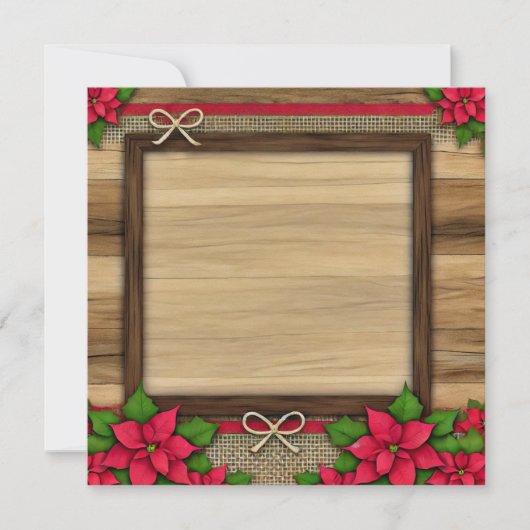 Drukbare Rustieke Houten Poinsettia Lijst Scrapboo Kaart (Voorkant)