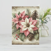 Drukbare Rustieke Waterverf Winter Poinsettia Kaart (Staand voorkant)