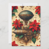 Drukbare Steampunk Airship met Poinsettia Kaart (Voorkant)