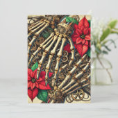 Drukbare Steampunk Hand Botten met Poinsettia Kaart (Staand voorkant)