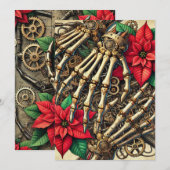 Drukbare Steampunk Hand Botten met Poinsettia Kaart (Voorkant / Achterkant)