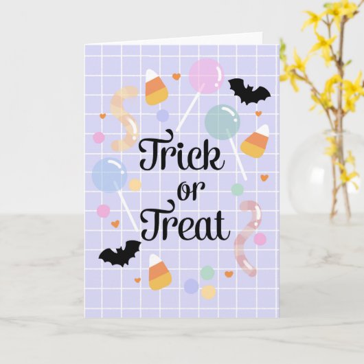 Drukbare Trick or treat Halloween Schattigee kinde Kaart (Gele Bloem)