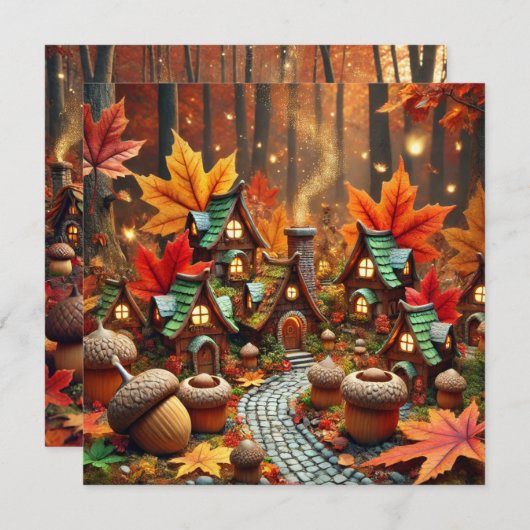 Drukbare Whimsical Autumn Fairy Village Scrapbook Kaart (Voorkant / Achterkant)