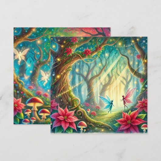 Drukbare Whimsical Forest & Poinsettia Scrapbook Kaart (Voorkant / Achterkant)