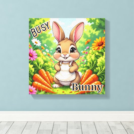 drukbezet konijn | Schattigee Cartoon Kind Nursery Canvas Afdruk (Insitu (Houten vloer))