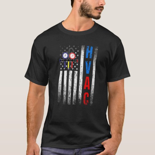 Drukdruk VS HVAC Tech American Flag HVAC T-shirt (Voorkant)