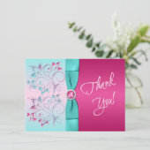 DRUKJE Roze, Aqua Floral FOTO Hartelijk dank Bedankkaart (Staand voorkant)