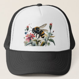 Drukke bijen bestuiven roze bloemen trucker pet