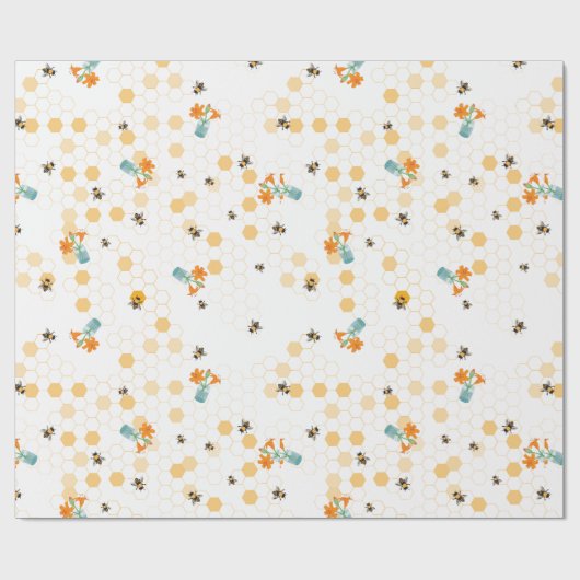 Drukke Bijen en Daglelies Inpakpapier (Vlak)