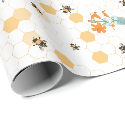 Drukke Bijen en Daglelies Inpakpapier (Rol Hoek)