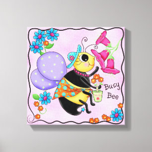 Drukke bijen gekleed grillig honing bijen roze kun canvas afdruk