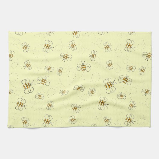 Drukke bijen vliegpad patroon geel theedoek (Horizontaal)