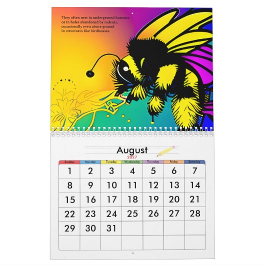 Drukke bijentabelkalender kalender (Aug 2027)