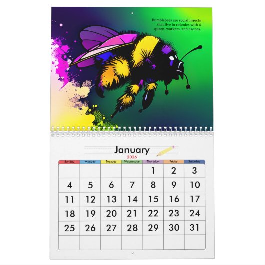 Drukke bijentabelkalender kalender (Jan 2026)