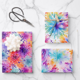 Drukke Floral Tie Dye patroon set 2 Inpakpapier Vel