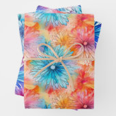 Drukke Floral Tie Dye patroon set 4 Inpakpapier Vel (In situ)