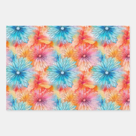 Drukke Floral Tie Dye patroon set 4 Inpakpapier Vel (Voorkant)