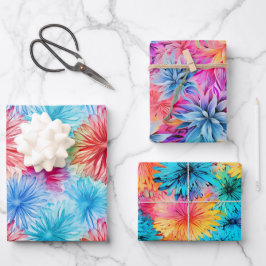 Drukke Floral Tie Dye patroon set 7 Inpakpapier Vel