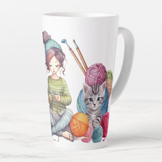 Drukke haken latte mok (Rechterhoek)