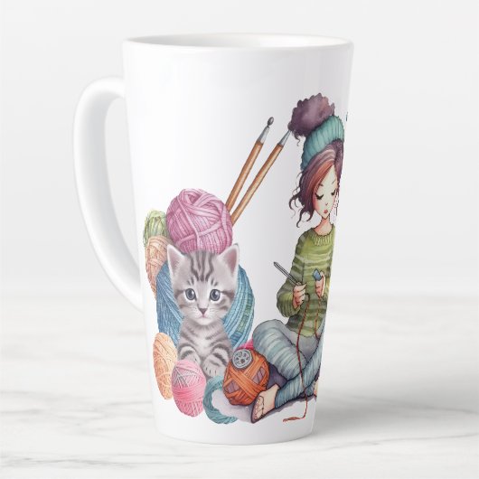 Drukke haken latte mok (Linkerhoek)