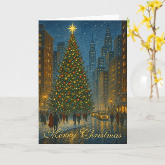 Drukke Kerststad Elegante Aangepaste Groet Kaart (Gele Bloem)