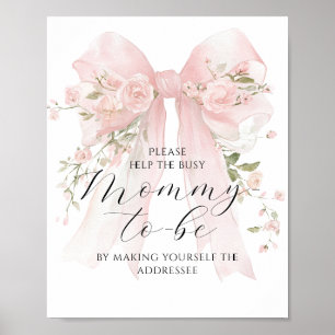 Drukke Mam Adres Bloemen Bow Meisje Baby shower Poster