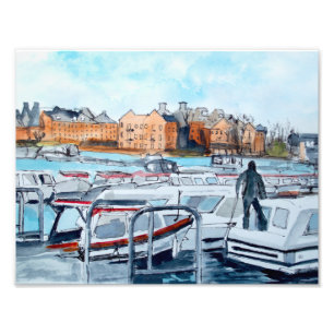 Drukke Marina en Waterfront Architectuur Foto Afdruk