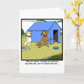 Drukke pensionering: Hond Cartoon Kaart (Gele Bloem)